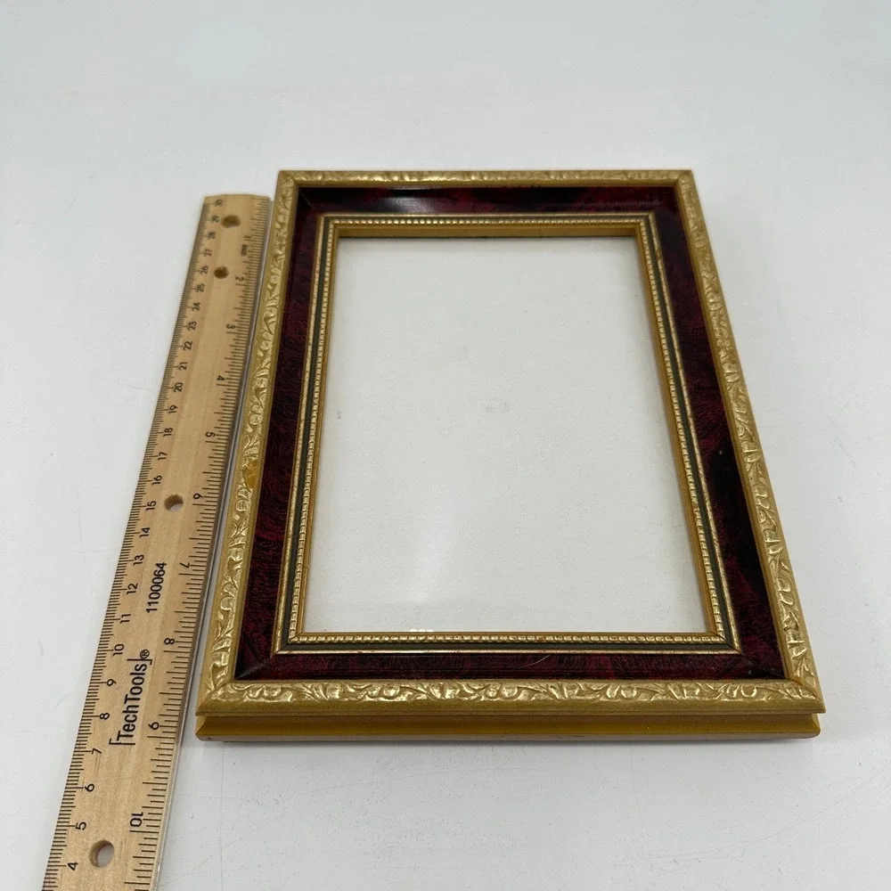 Vintage Style Ornate Gold and Burgundy Filigree 5x7 Picture Frame Tabletop Wall